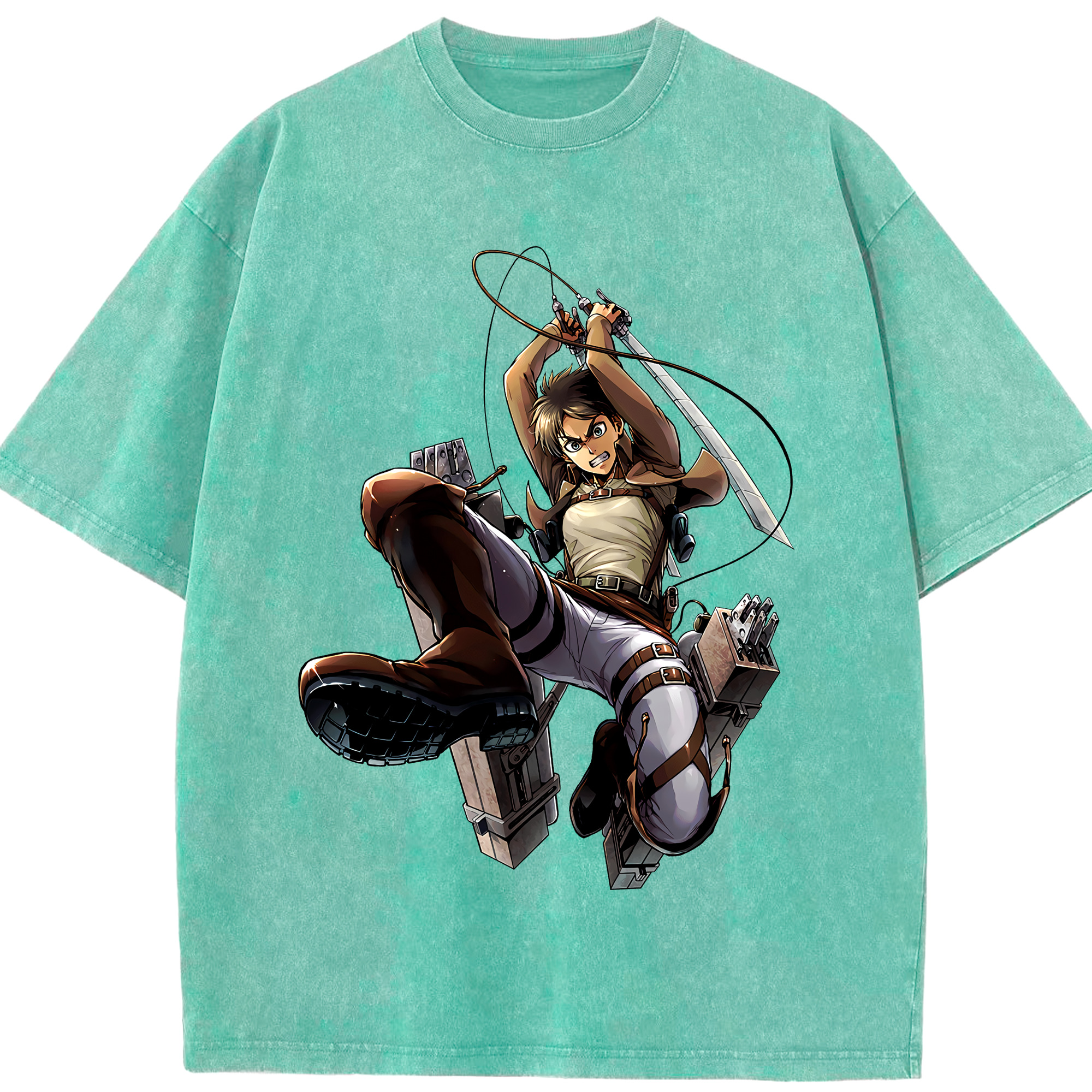 （画像用） 進撃の巨人 エレン･イェーガー Attack on Titan Eren Jäger 綿100% ヴィンテージ風 半袖Tシャツ（フロントプリント）